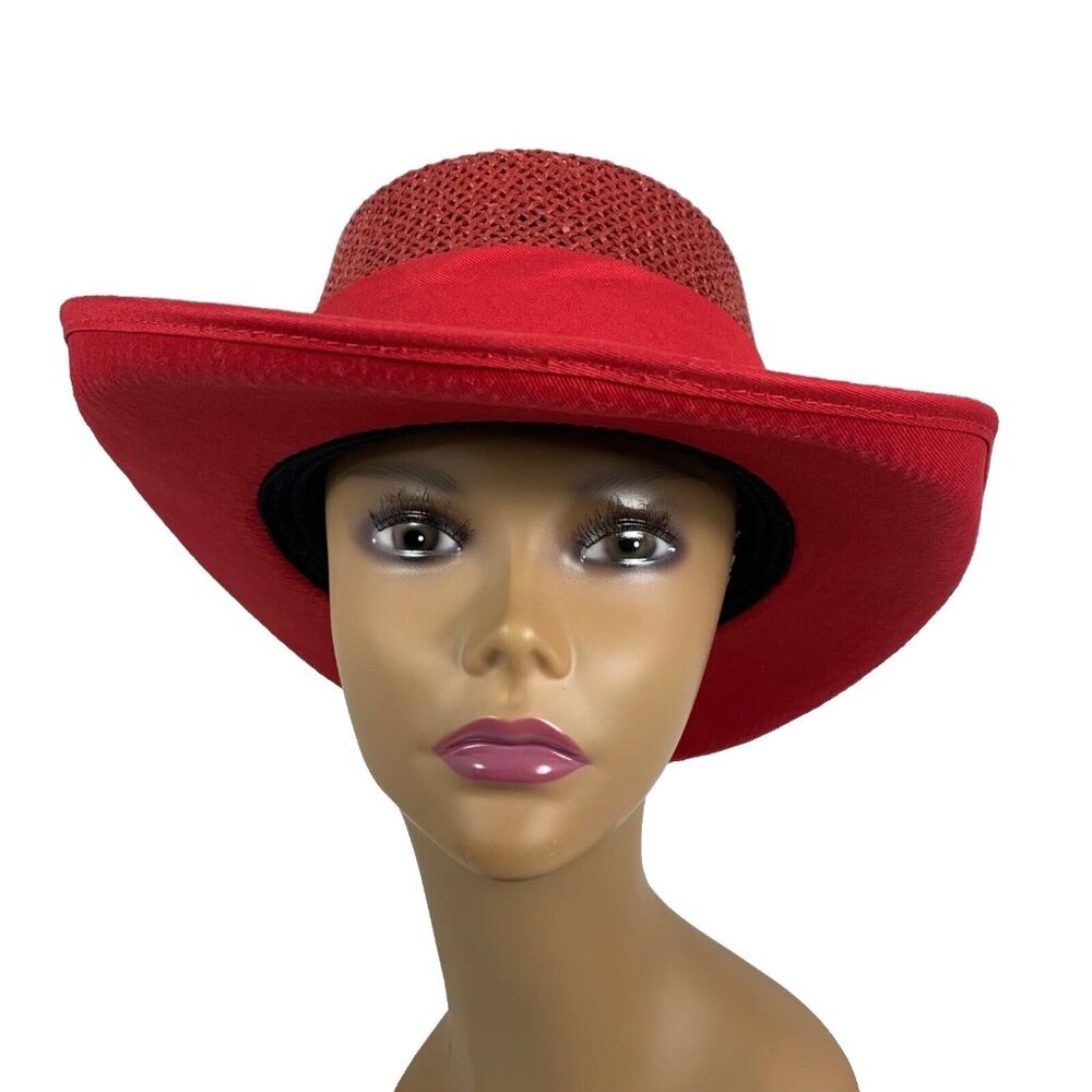 Preston & York Red Straw Fedora Cowboy Sun Hat Ribbon Band ~ One Size Fits Most